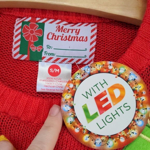 Merry Christmas Women's Christmas Tree Sweater Red S/M LED Lights W/Tags - Picture 8 of 11